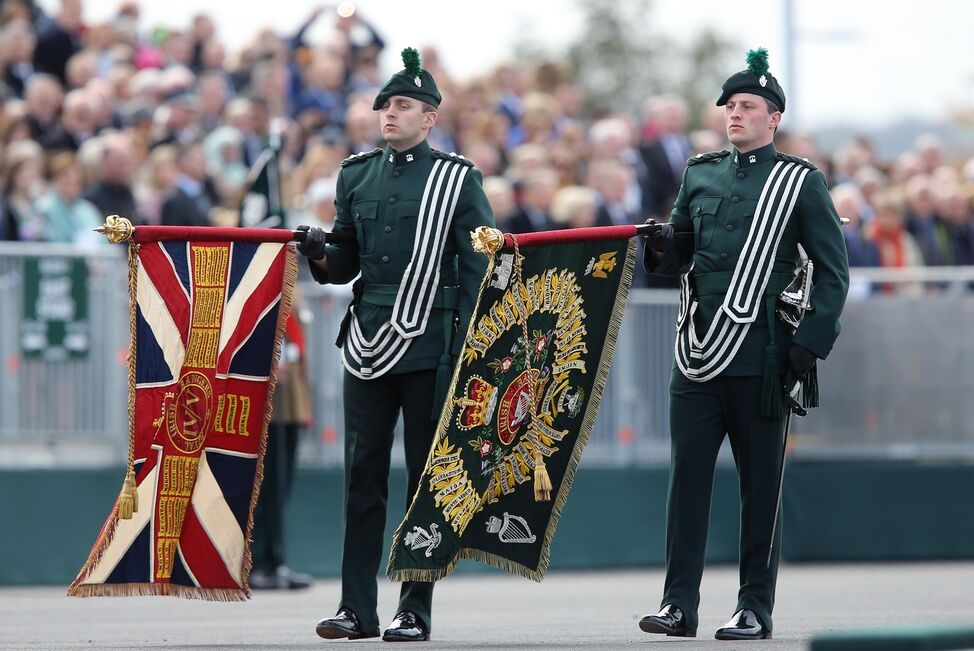 Old 4/5RANGERS's Colours being marched off before the presentation of new Colours; Belfast, 22 September 2018.