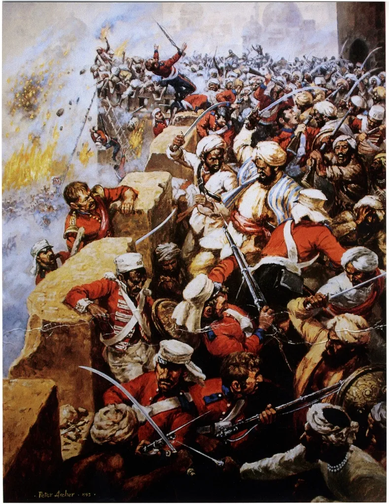 Storming the Fort at Jhansi, from the painting by Peter Archer
