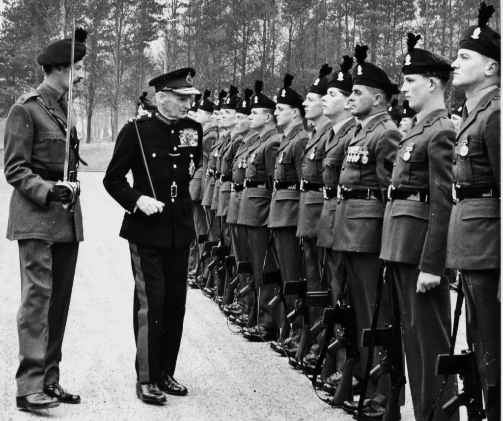 Above right, Bulford 1966: Major McCord's company being inspected by Field Marshal Montgomery