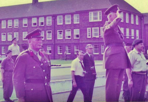 Brigadier Logan Scott-Bowden with General Sir John Anderson as General Anderson takes the salute at 7 UDR's first passing out parade.