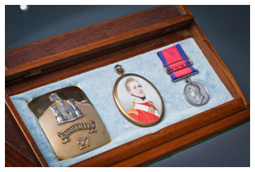 Miniature portrait, Waterloo medal and cross-belt plate of Captain John Millar
