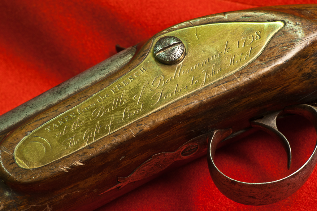 Detail of eighteenth century Irish flintlock Brown Bess musket