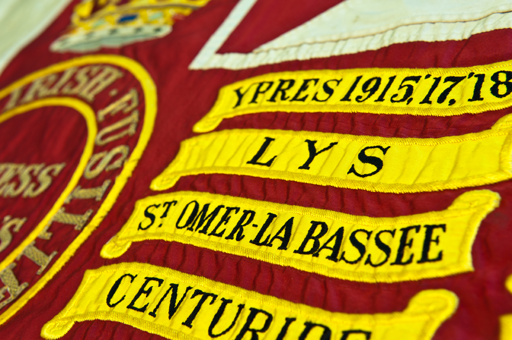 Detail of Battle Honours on a Queen's Colour of The Royal Irish Fusiliers
