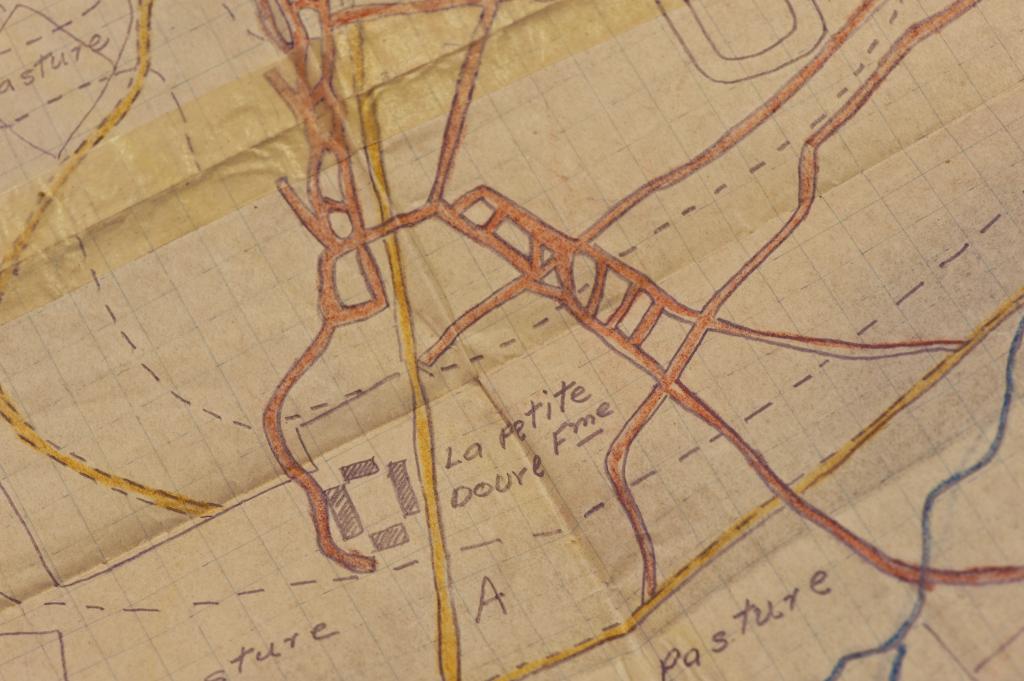 Hand drawn map of the 'La Petite Douve' farm, near Messines.