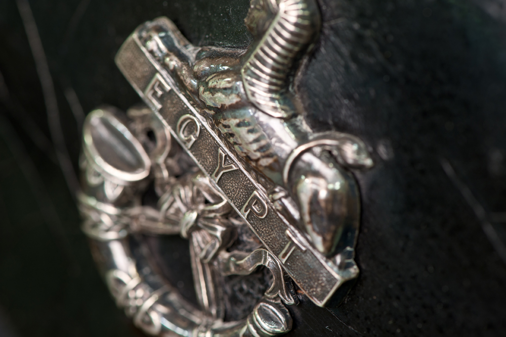 Detail of cross belt's pouch with 'Egypt' and the Sphinx